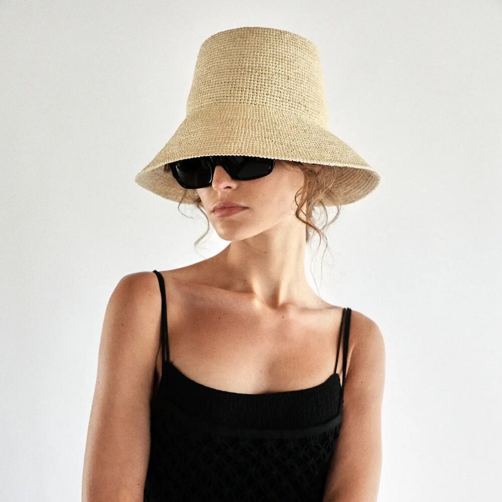 Janessa Leone Felix Bucket Packable Raffia Straw Hat